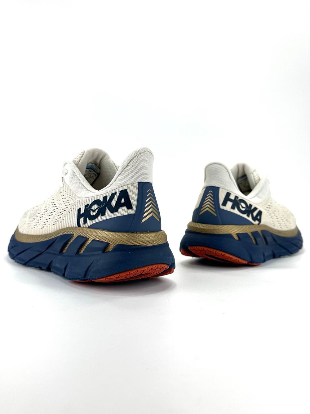 Hoka One One Clifton 7 Wn Running Shoe/Sneaker Sz 10 Off-White Gold Navy Workout
